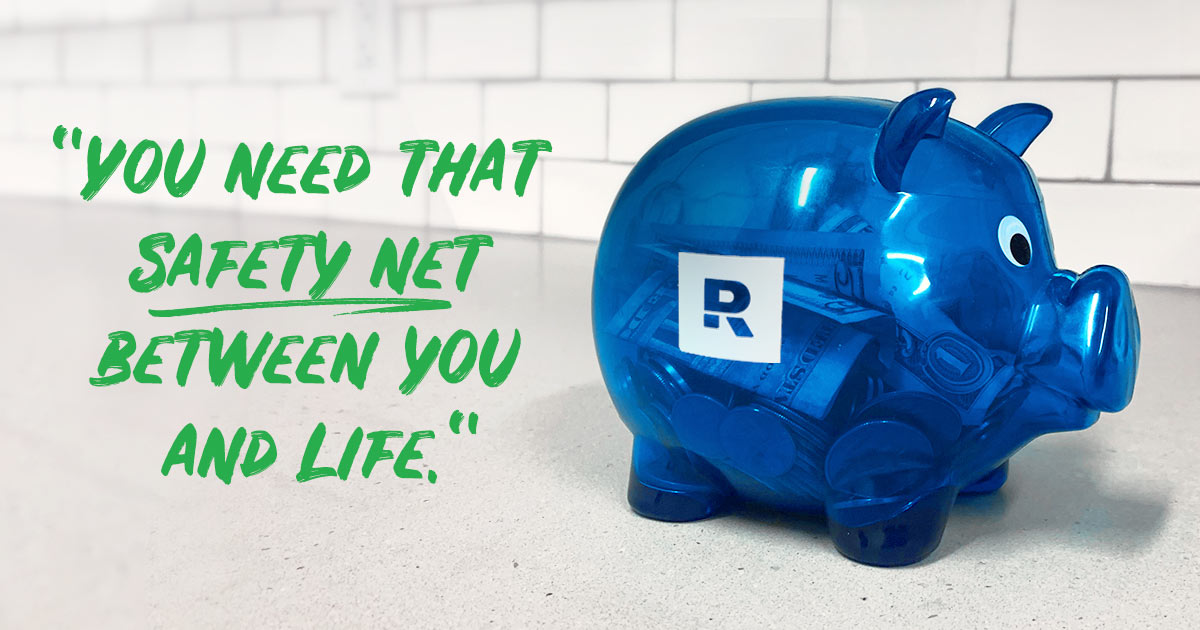 A Blue Ramsey Piggy bank sitting on a shelf.
