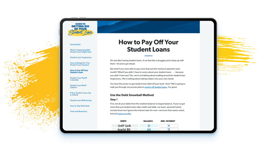 Guide To Getting Rid of Your Student Loans Image on Tablet